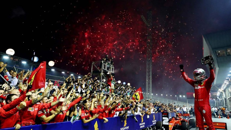 Sebastian celebrates in the 2019 Singapore Grand Prix
